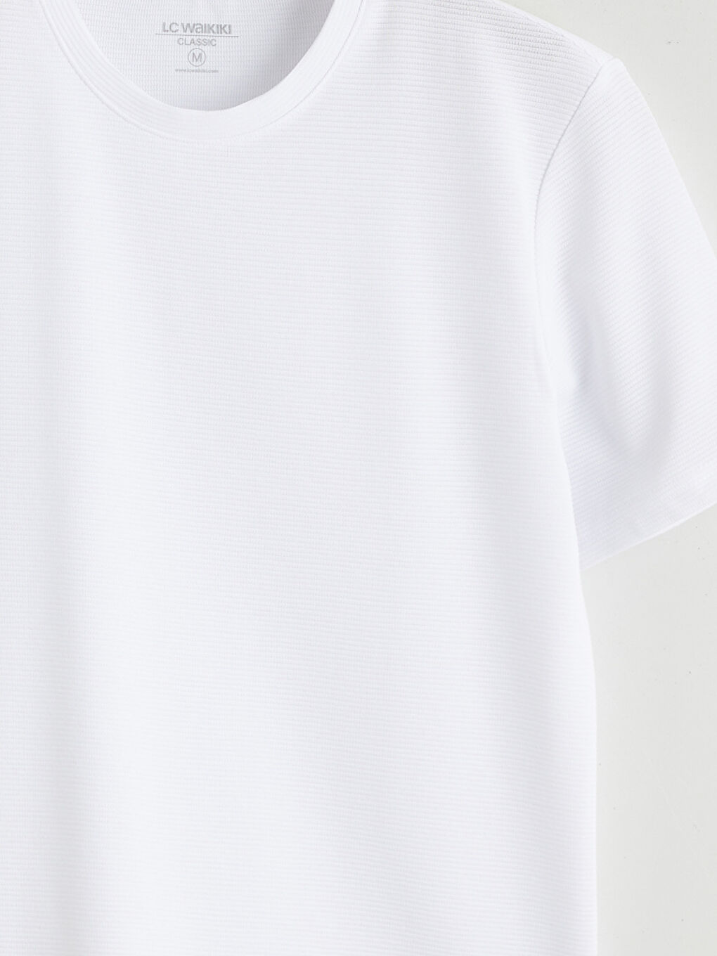 Beyaz Bisiklet Yaka Penye Erkek Tişört-5