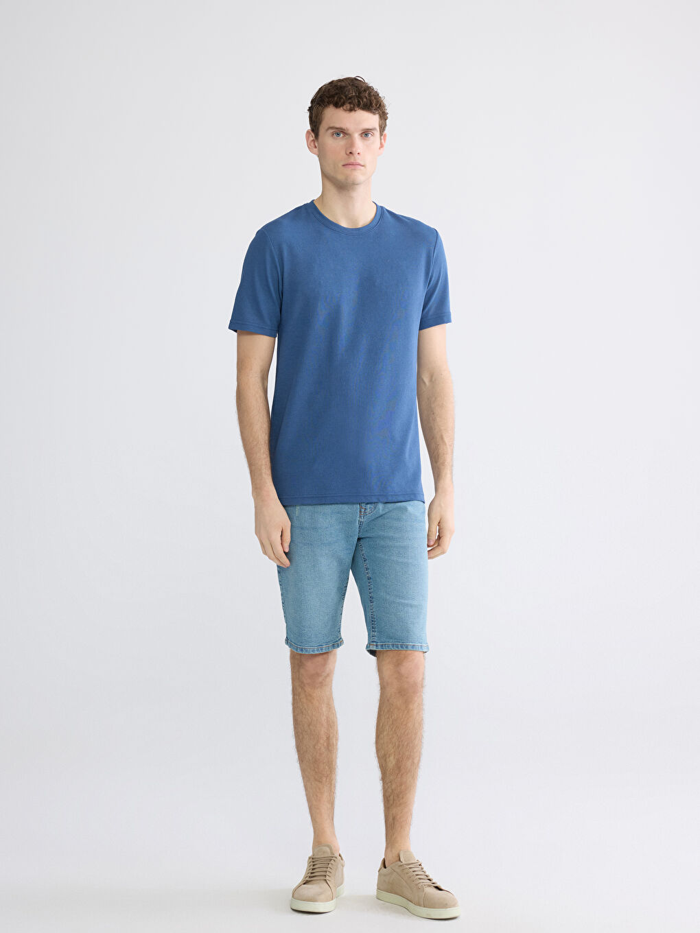 İndigo Bisiklet Yaka Erkek Tişört-1