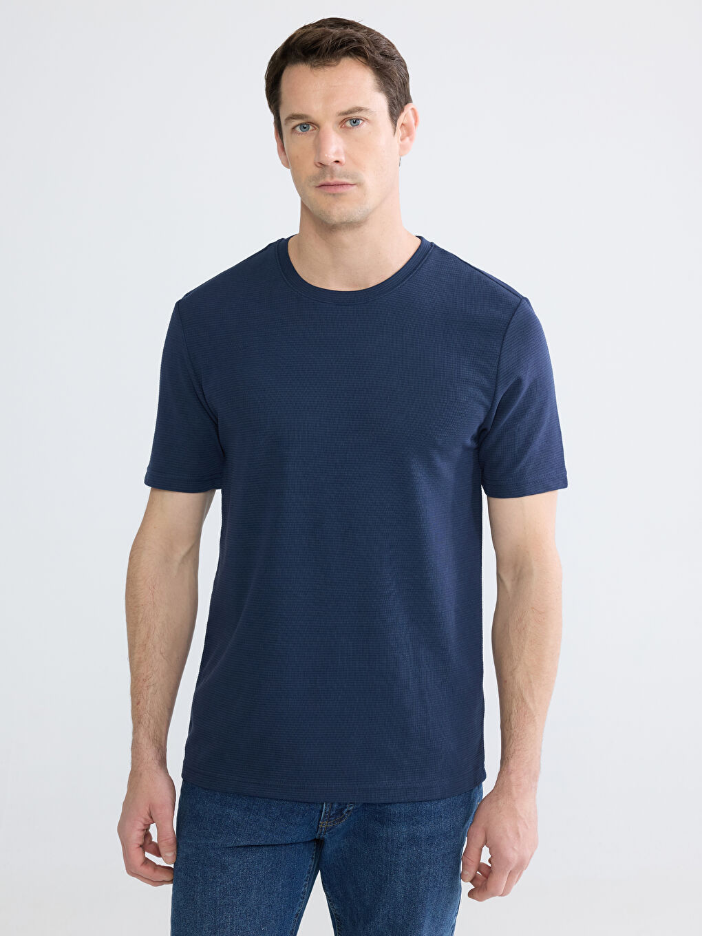 Lacivert Bisiklet Yaka Erkek Tişört