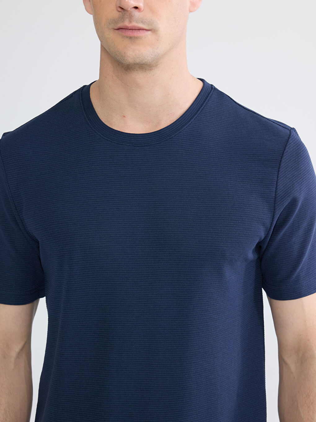 Lacivert Bisiklet Yaka Erkek Tişört-2