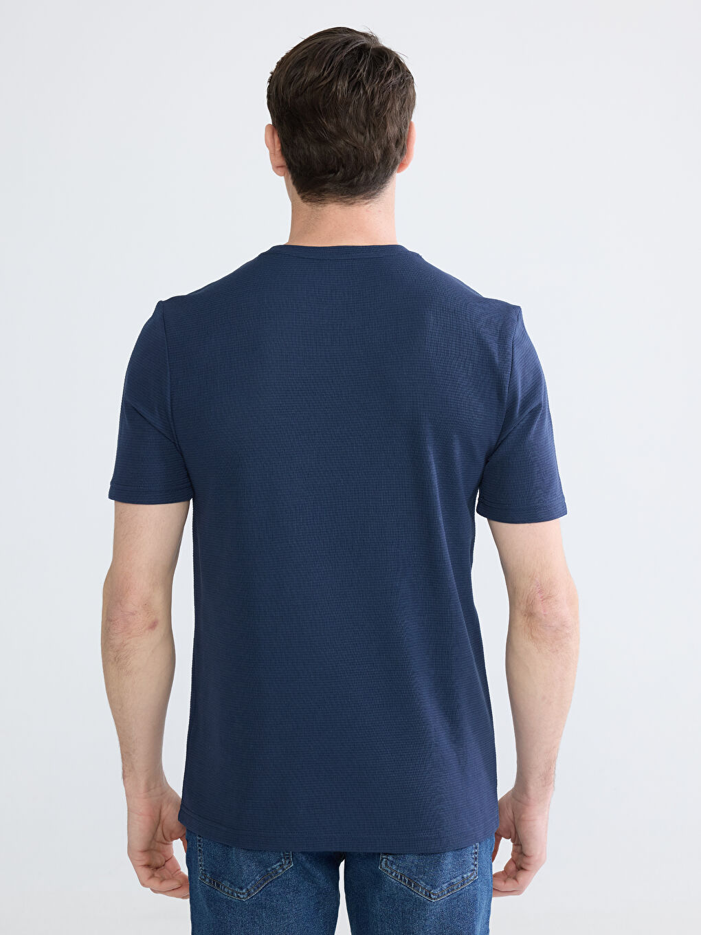 Lacivert Bisiklet Yaka Erkek Tişört-3