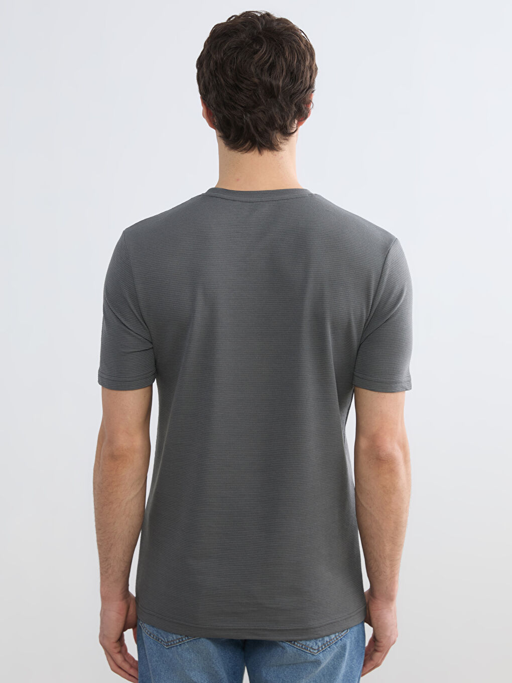 Antrasit Bisiklet Yaka Penye Erkek Tişört-4