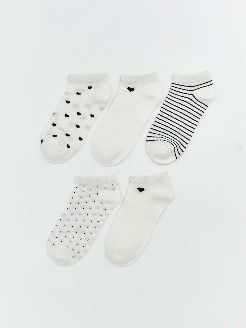 Ekru Desenli Kadın Patik Çorap 5'li