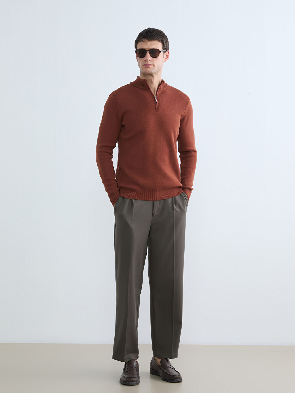 Men's Half-Zip High Neck Knitted Sweater-1