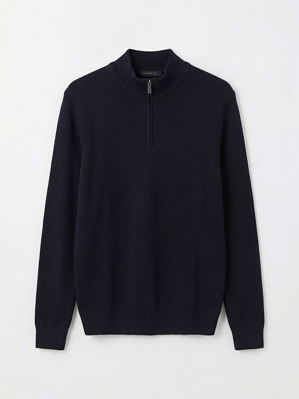 Lacivert Yarım Fermuarlı Dik Yaka Triko Erkek Kazak