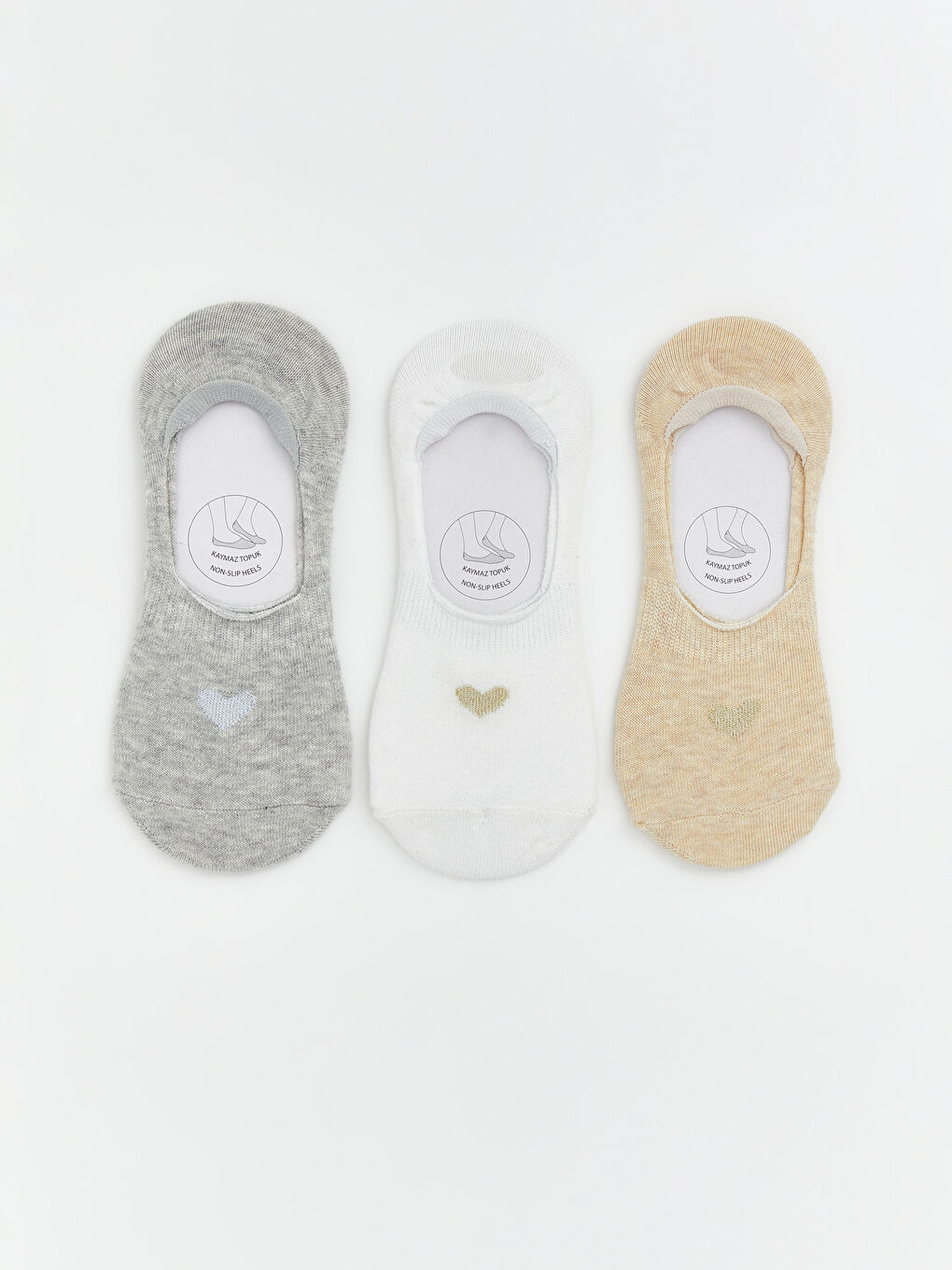 Ekru Kalp Baskılı Kadın Babet Çorap 3'lü