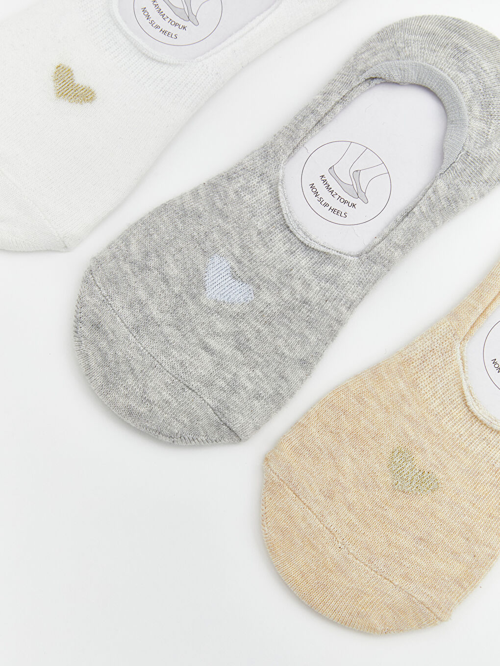 Ekru Kalp Baskılı Kadın Babet Çorap 3'lü-2