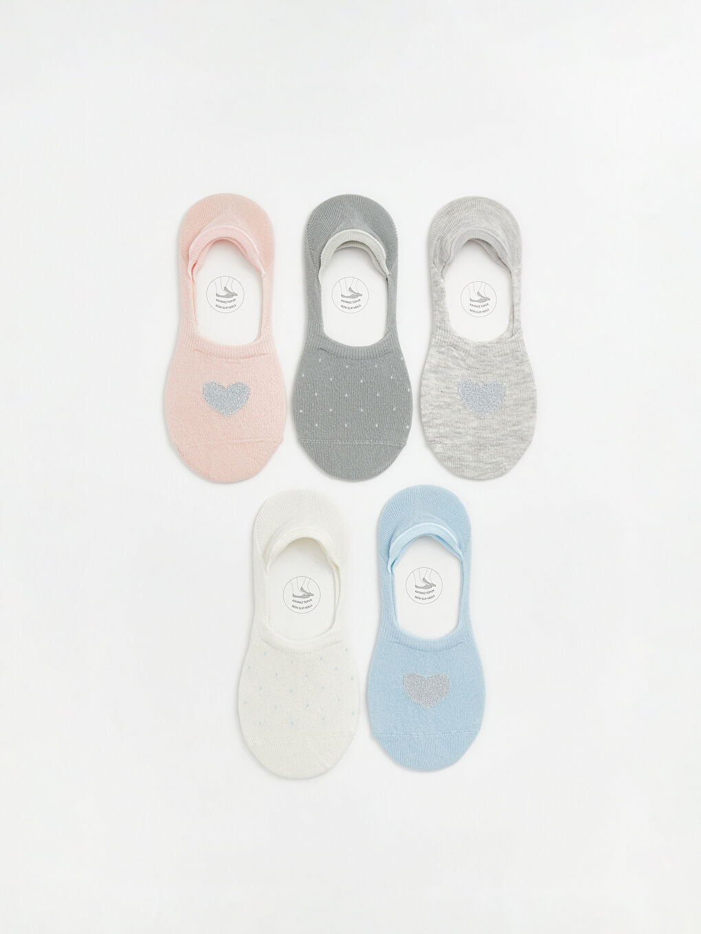 Pembe Kaymaz Topuz Desenli Kadın Babet Çorap 5'li