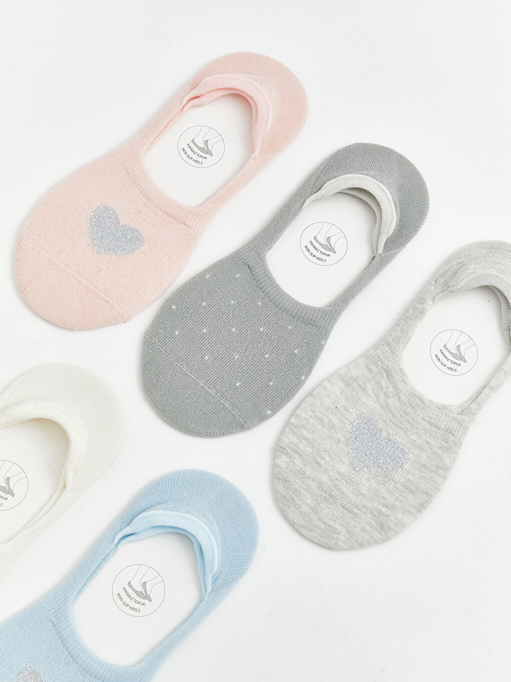 Pembe Kaymaz Topuz Desenli Kadın Babet Çorap 5'li-1