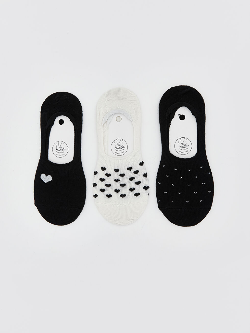 Siyah Kaymaz Topuk Desenli Kadın Babet Çorap 3'lü