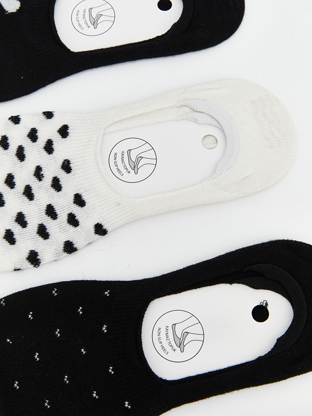 Siyah Kaymaz Topuk Desenli Kadın Babet Çorap 3'lü-1