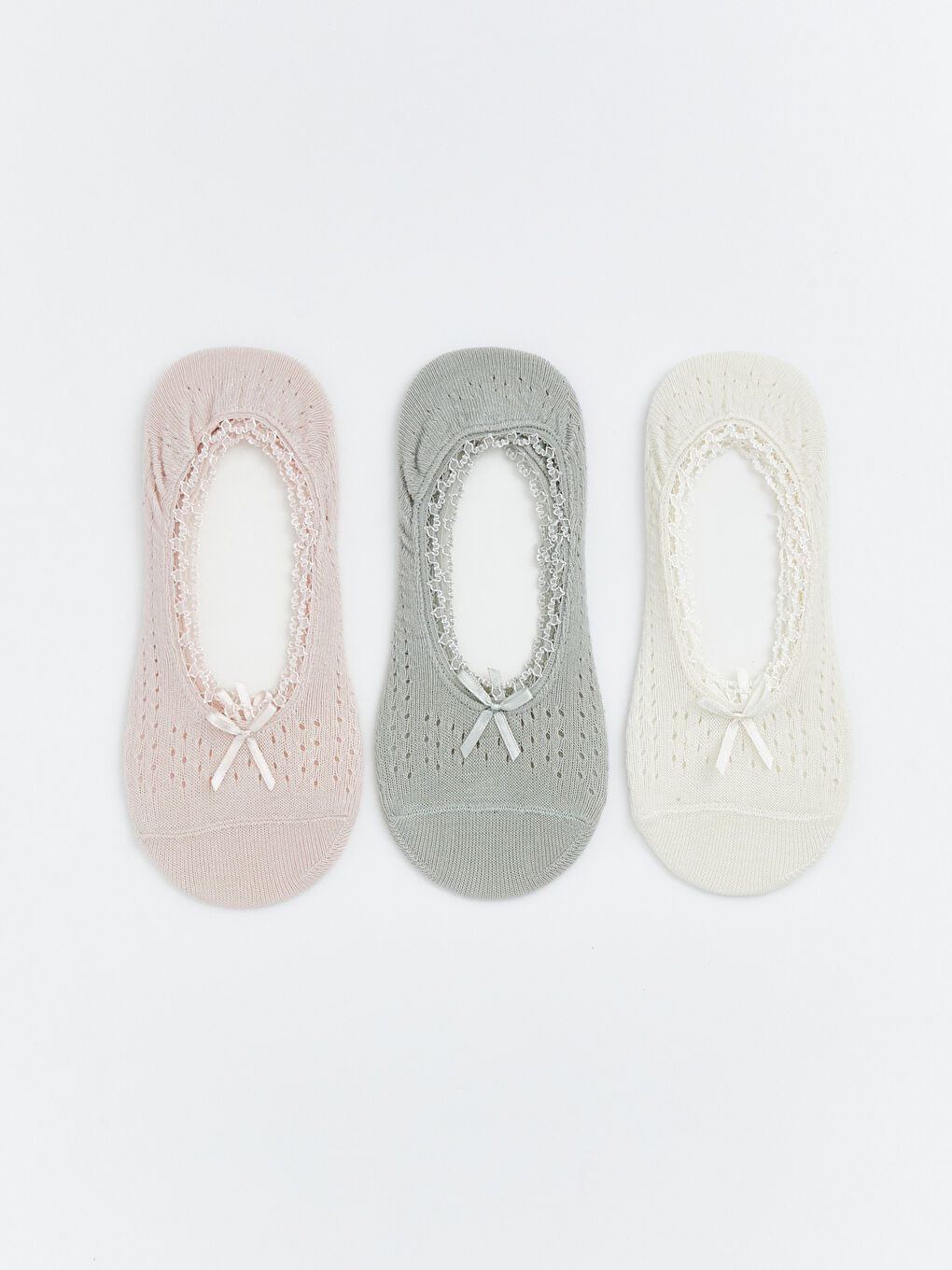 Șosete Invizibile Femei cu Detaliu Fundă din Dantelă 3-Bucăți