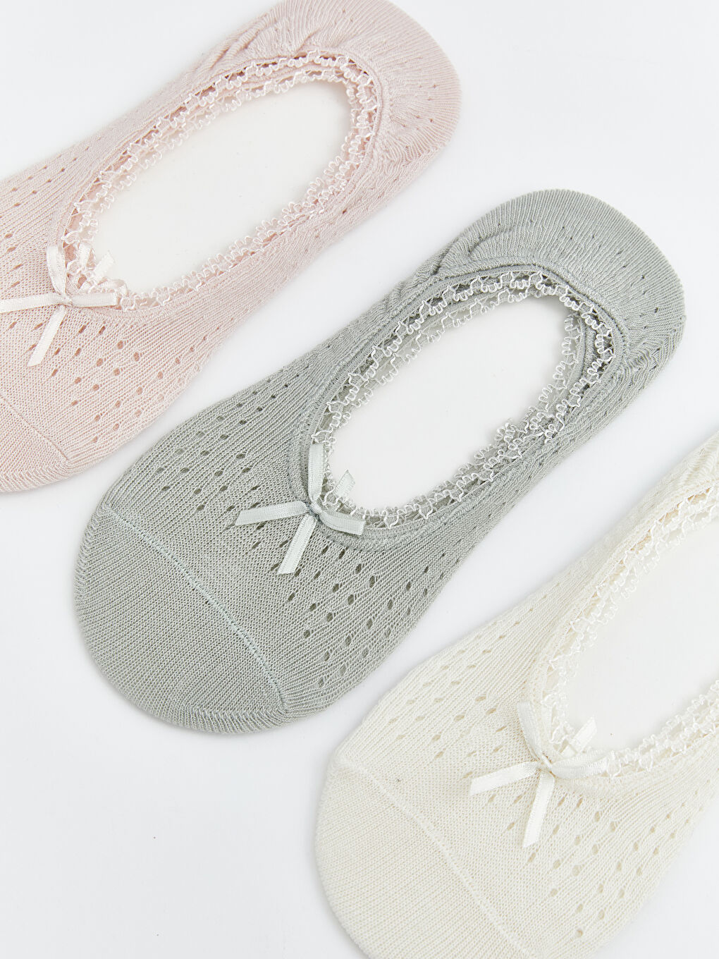 Șosete Invizibile Femei cu Detaliu Fundă din Dantelă 3-Bucăți-1