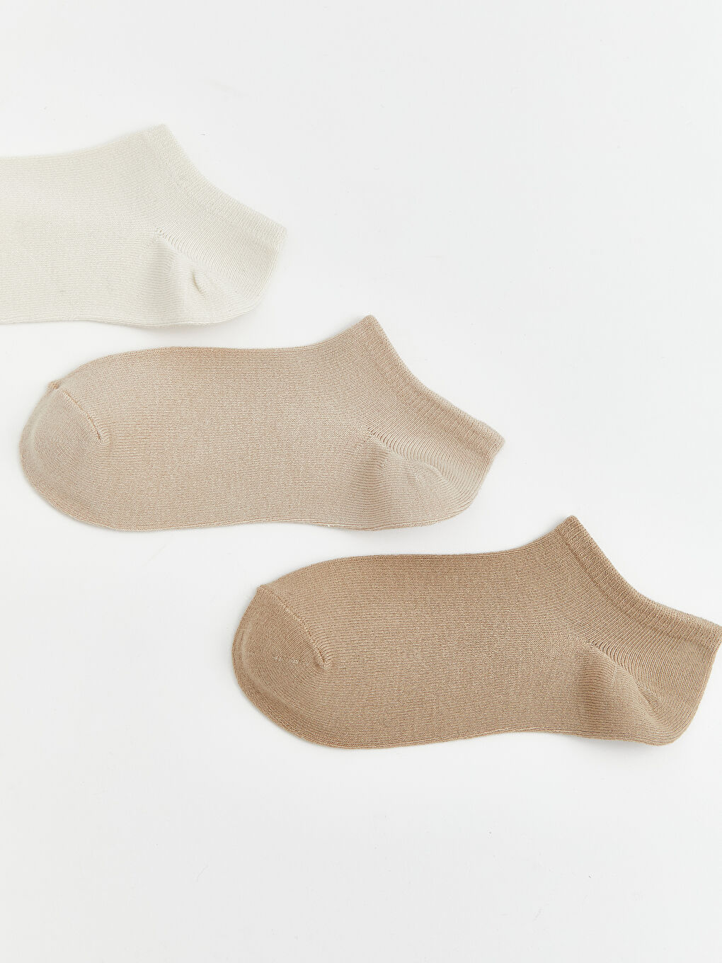 Ekru Kadın Bambu Patik Çorap 3'lü-1