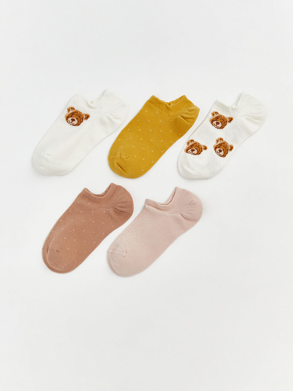 Ekru Desenli Kadın Sneaker Çorap 5'li