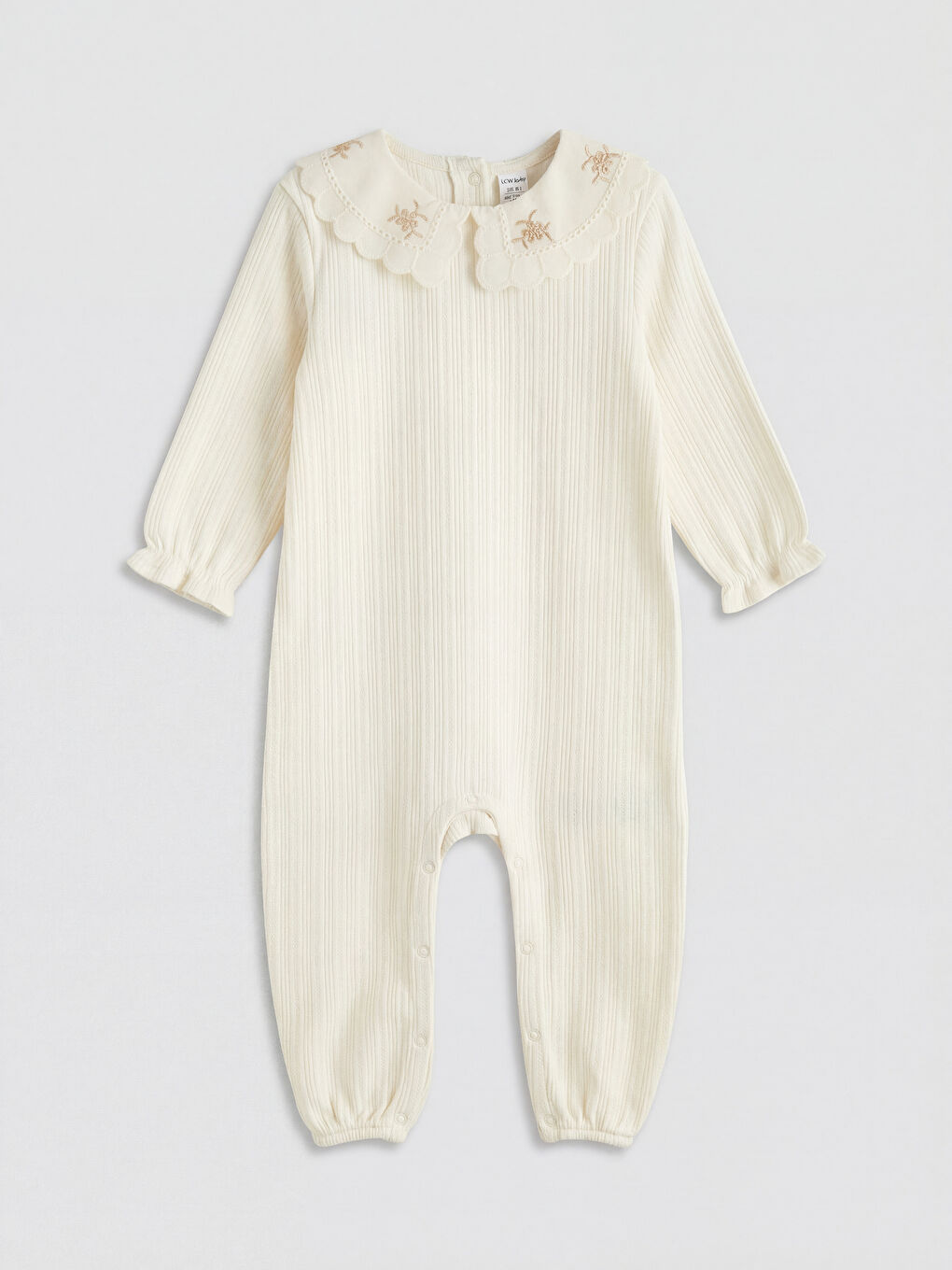 Ekru Nakışlı Kız Bebek Tulum