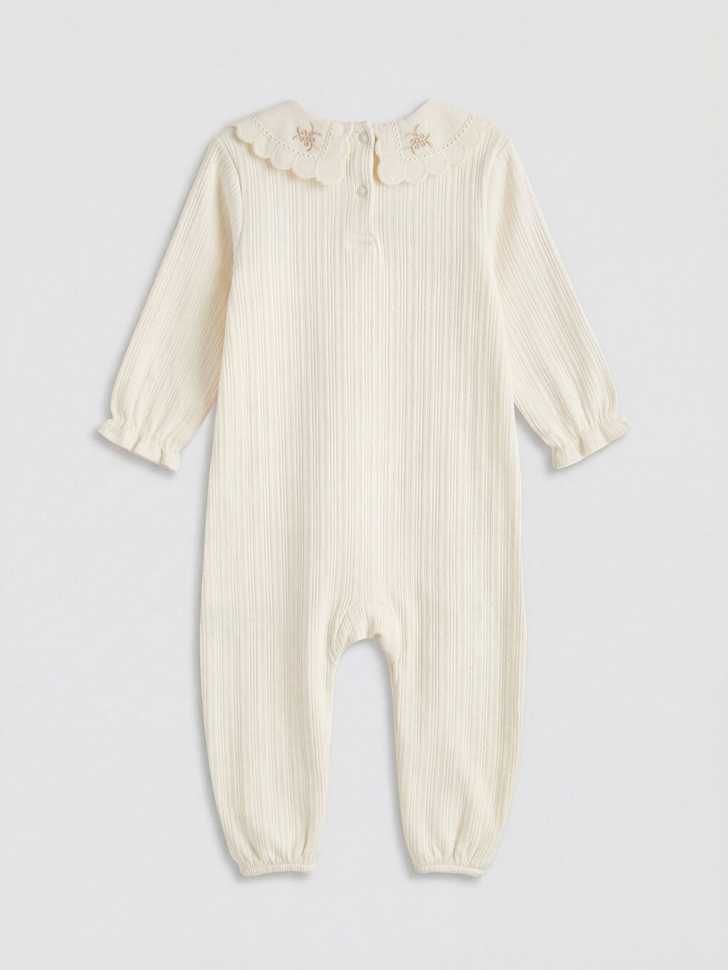 Ekru Nakışlı Kız Bebek Tulum-1