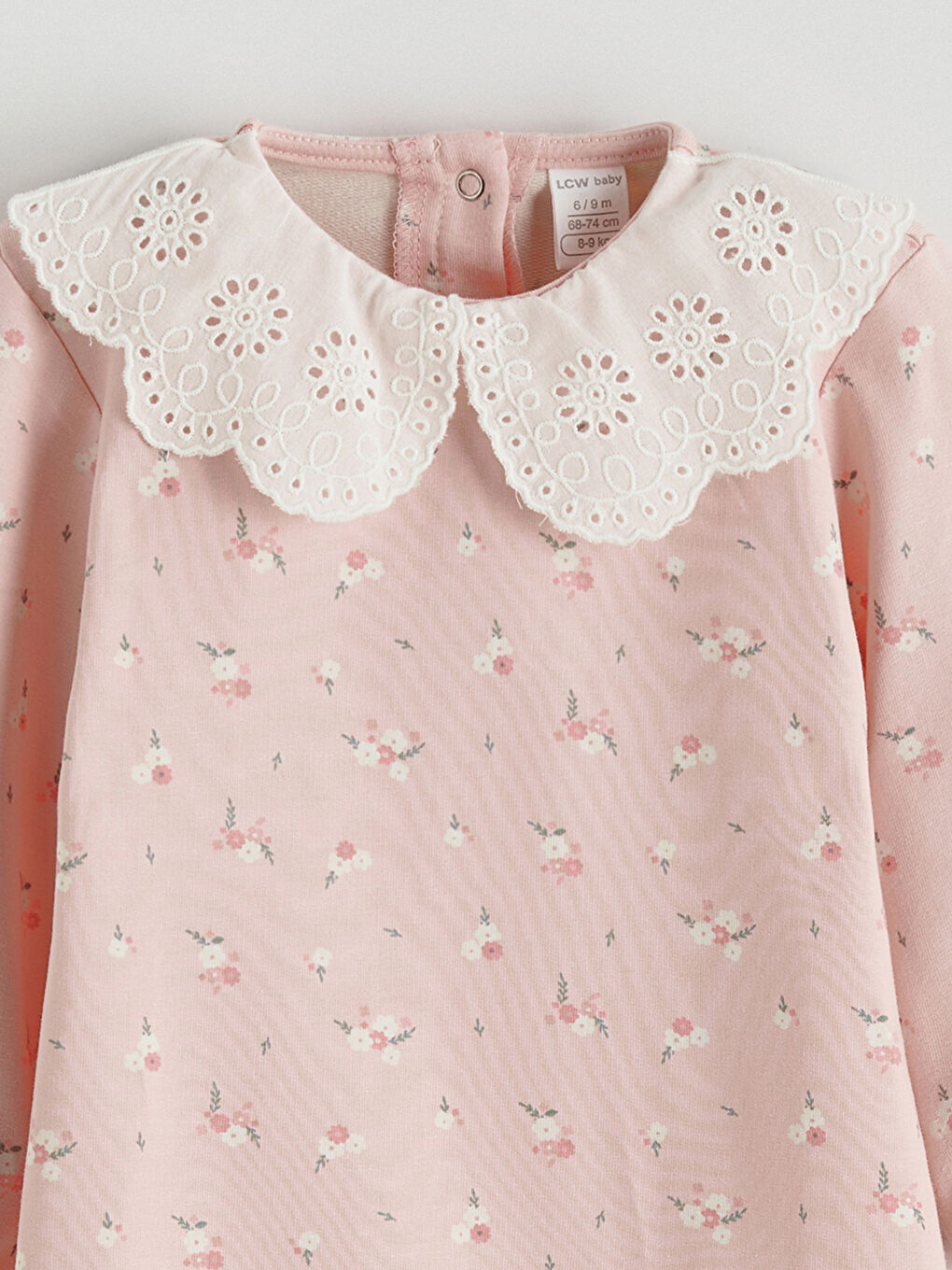 Pembe Bebe Yaka Çiçekli Kız Bebek Tulum-1