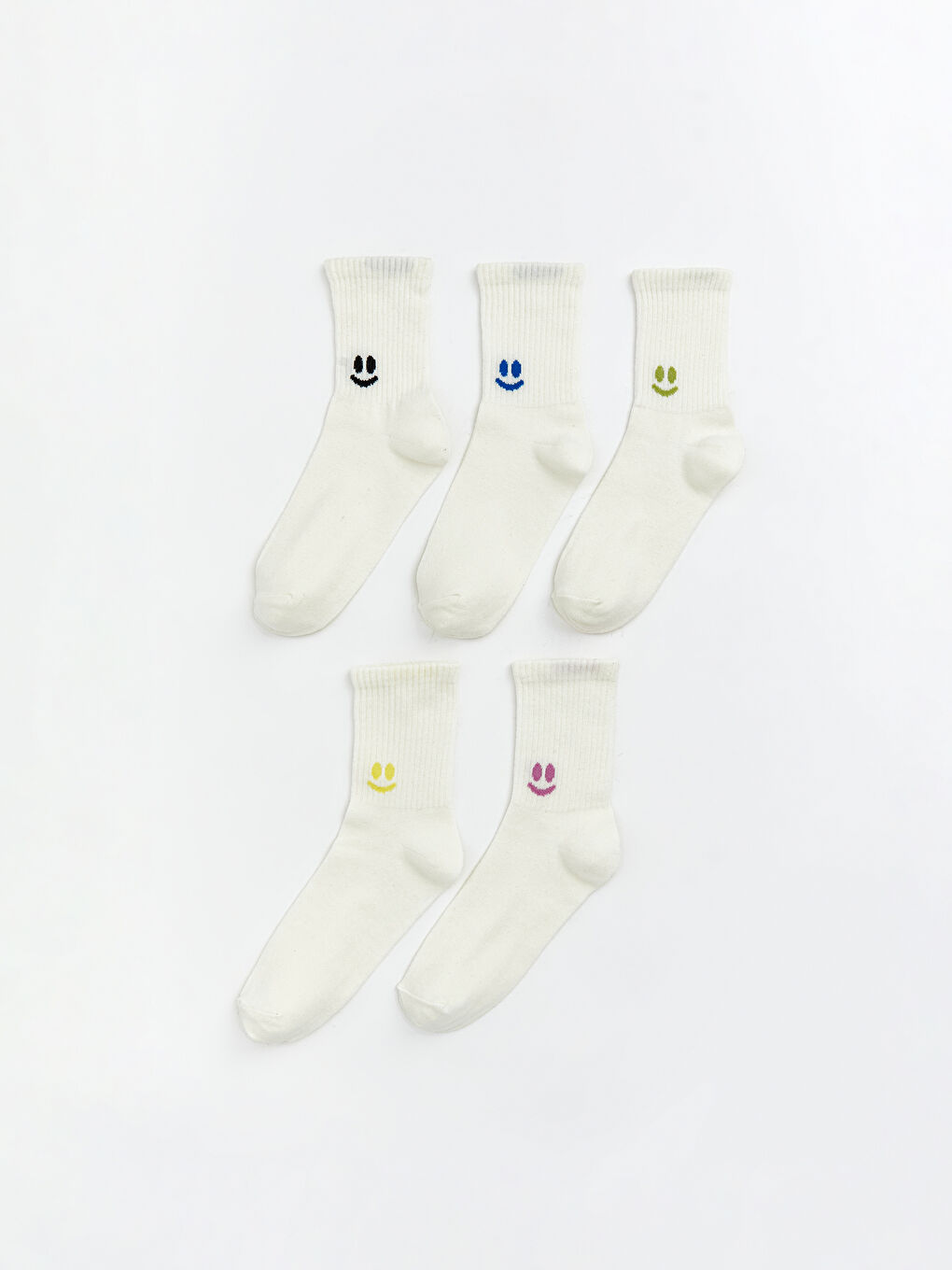 Ekru Baskılı Kadın Soket Çorap 5'li