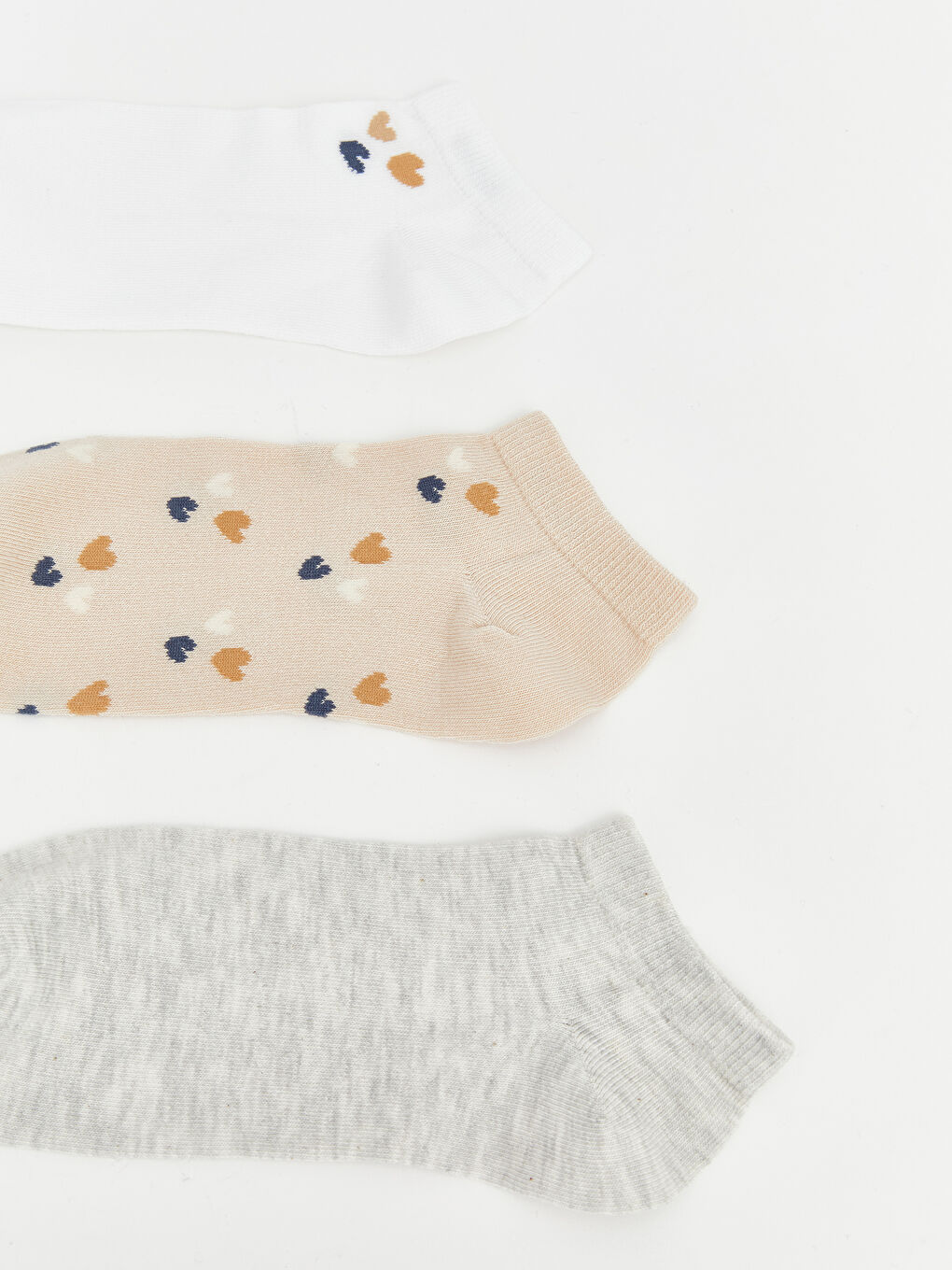 Ekru Kalp Desenli Kadın Patik Çorap 5'li -1