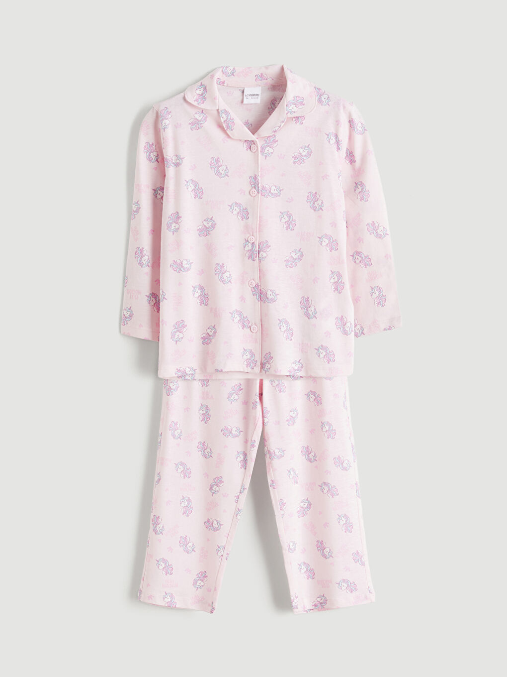 Pembe Gömlek Yaka Desenli Kız Çocuk Pijama Takım