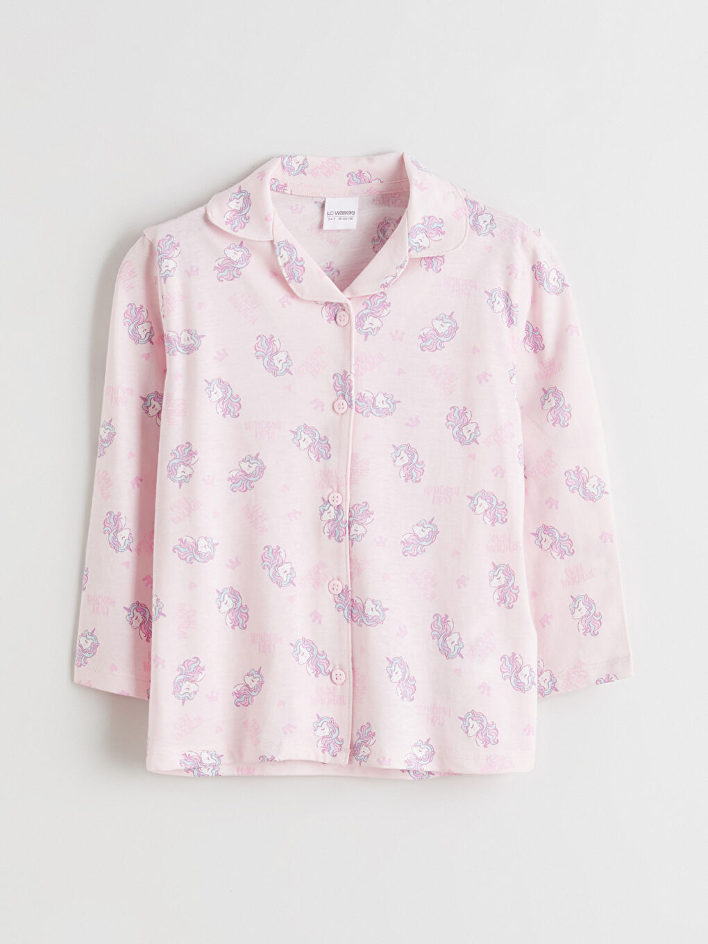 Pembe Gömlek Yaka Desenli Kız Çocuk Pijama Takım-1