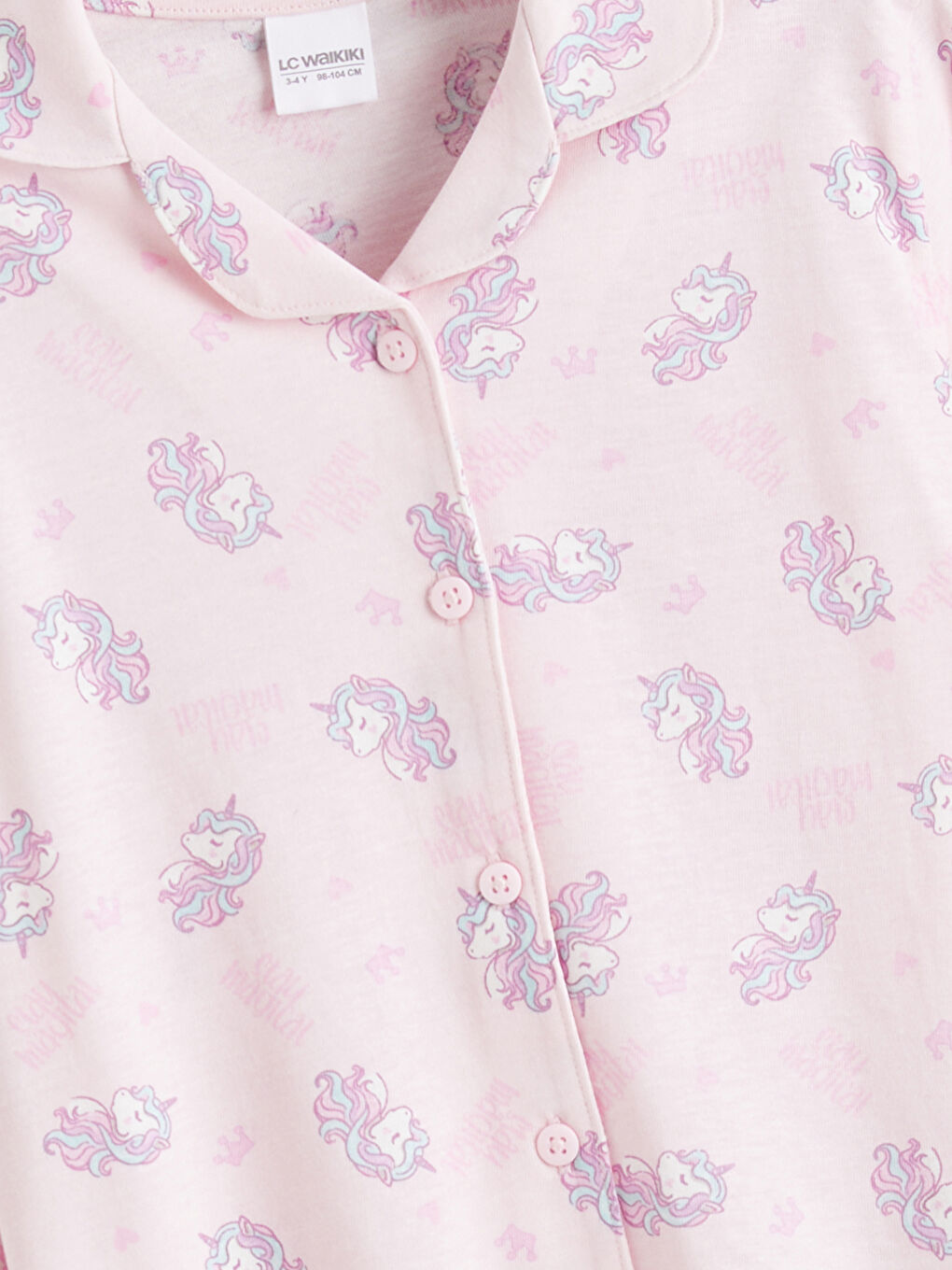 Pembe Gömlek Yaka Desenli Kız Çocuk Pijama Takım-2