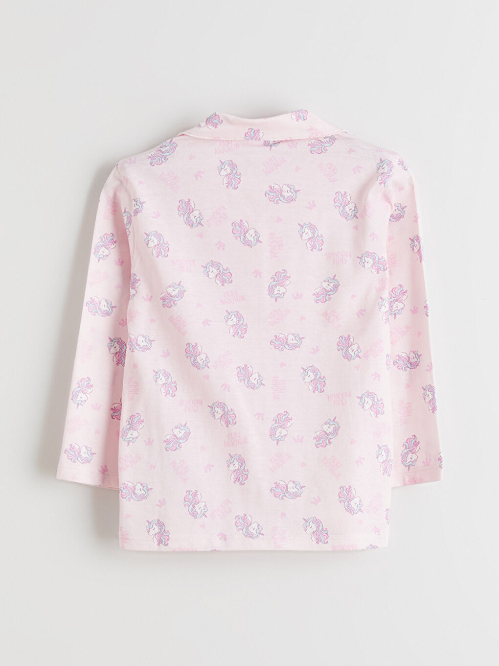 Pembe Gömlek Yaka Desenli Kız Çocuk Pijama Takım-3