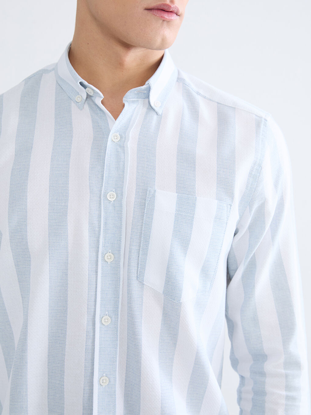 Mavi Regular Fit Çizgili Armürlü Erkek Gömlek-2