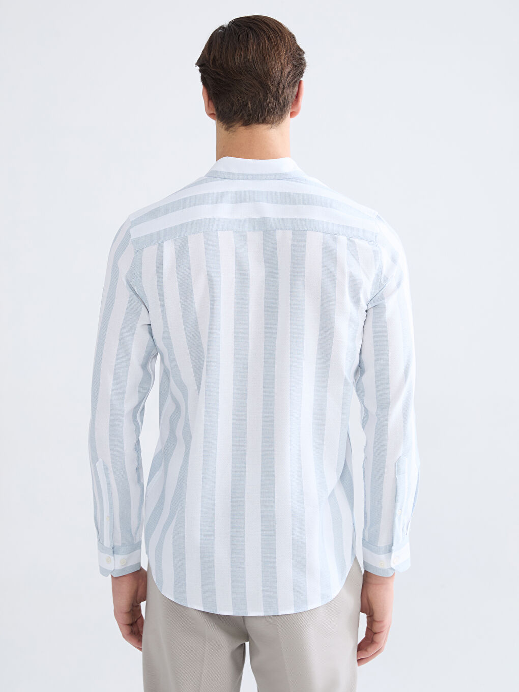 Mavi Regular Fit Çizgili Armürlü Erkek Gömlek-3