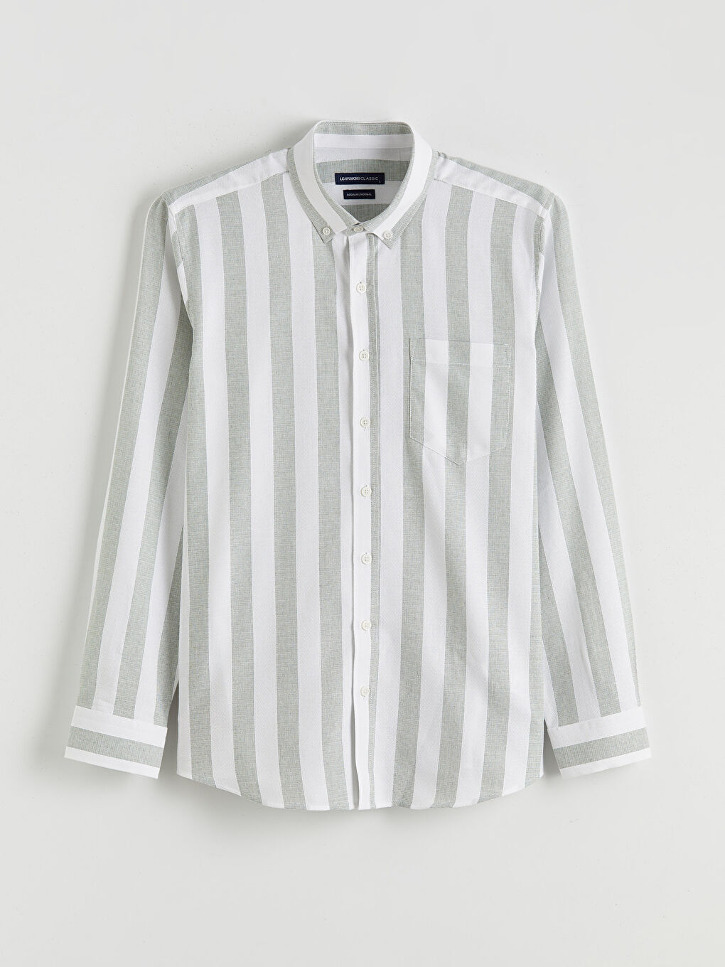 Yeşil Regular Fit Çizgili Armürlü Erkek Gömlek-4