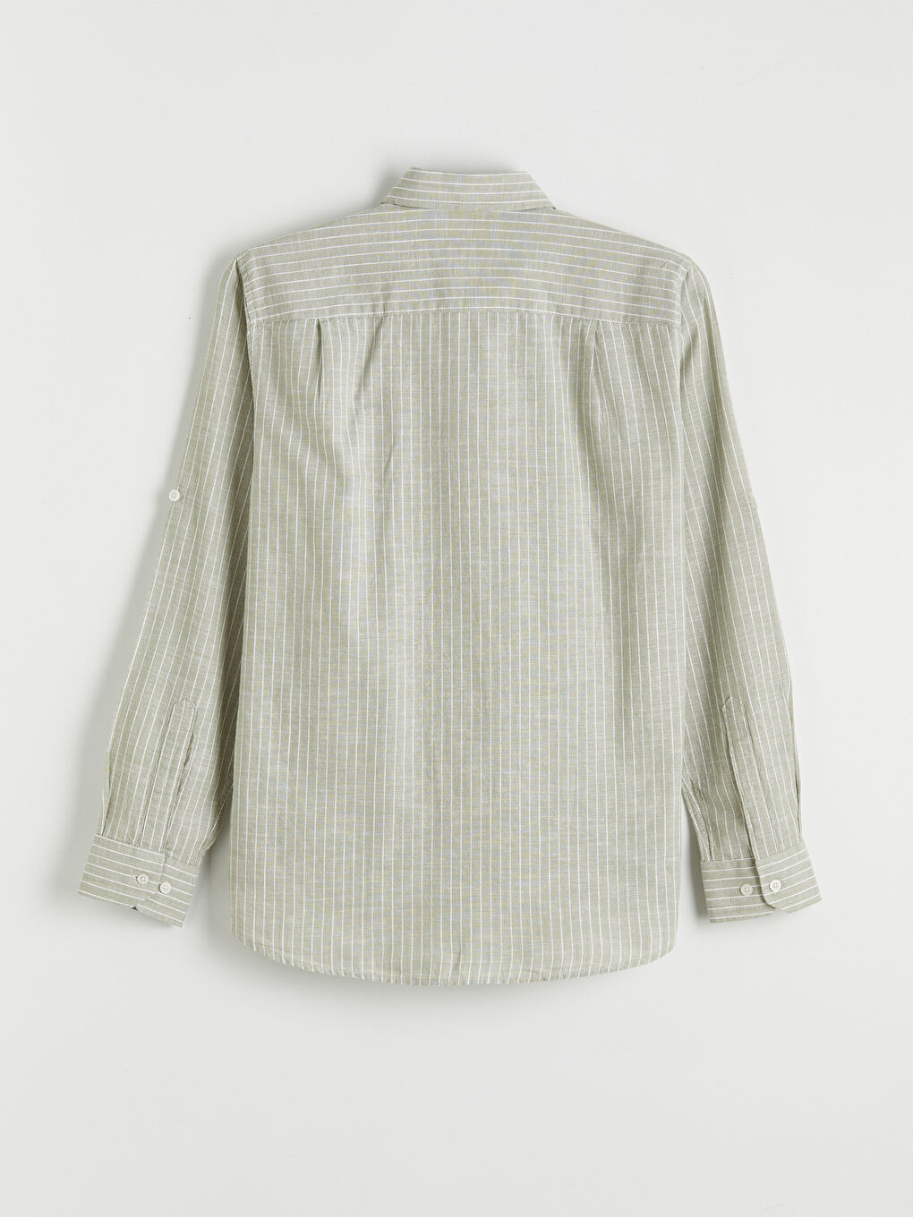 Yeşil Regular Fit Çizgili Erkek Keten Karışımlı Gömlek-1