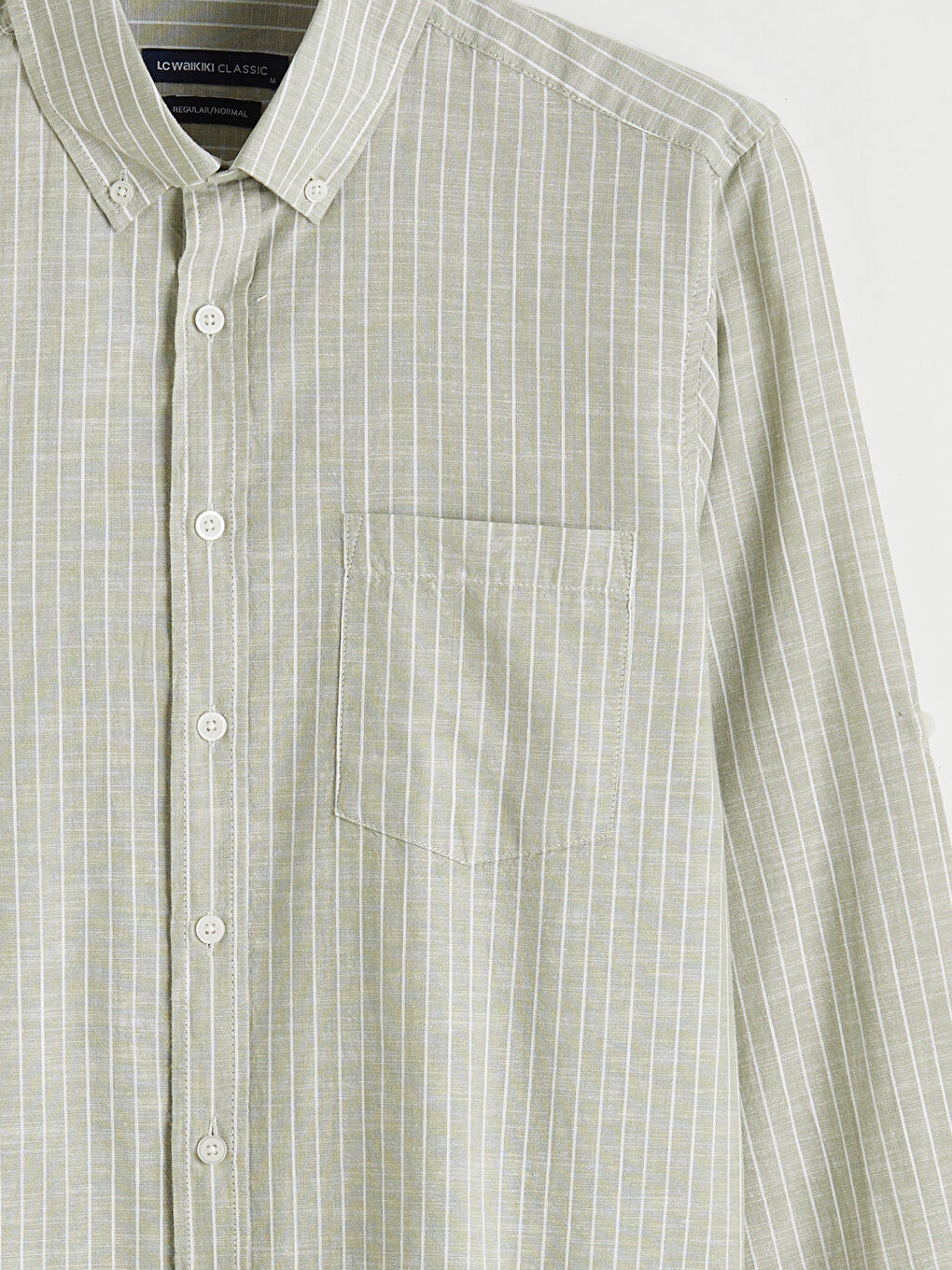 Yeşil Regular Fit Çizgili Erkek Keten Karışımlı Gömlek-2
