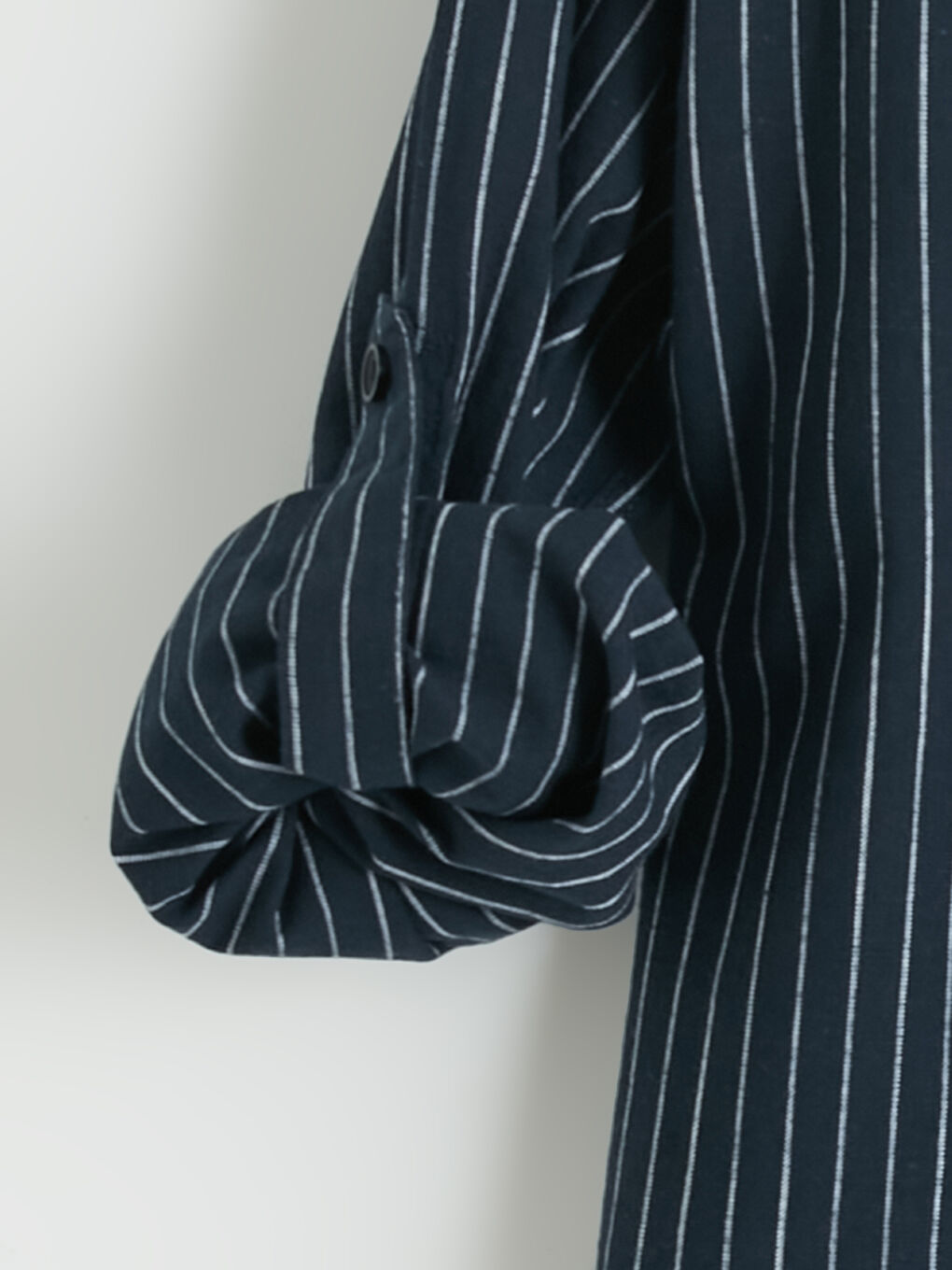 Lacivert Regular Fit Çizgili Erkek Keten Karışımlı Gömlek-5