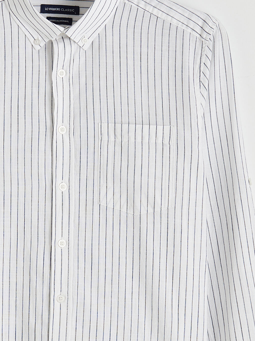 Beyaz Regular Fit Çizgili Erkek Keten Karışımlı Gömlek-1