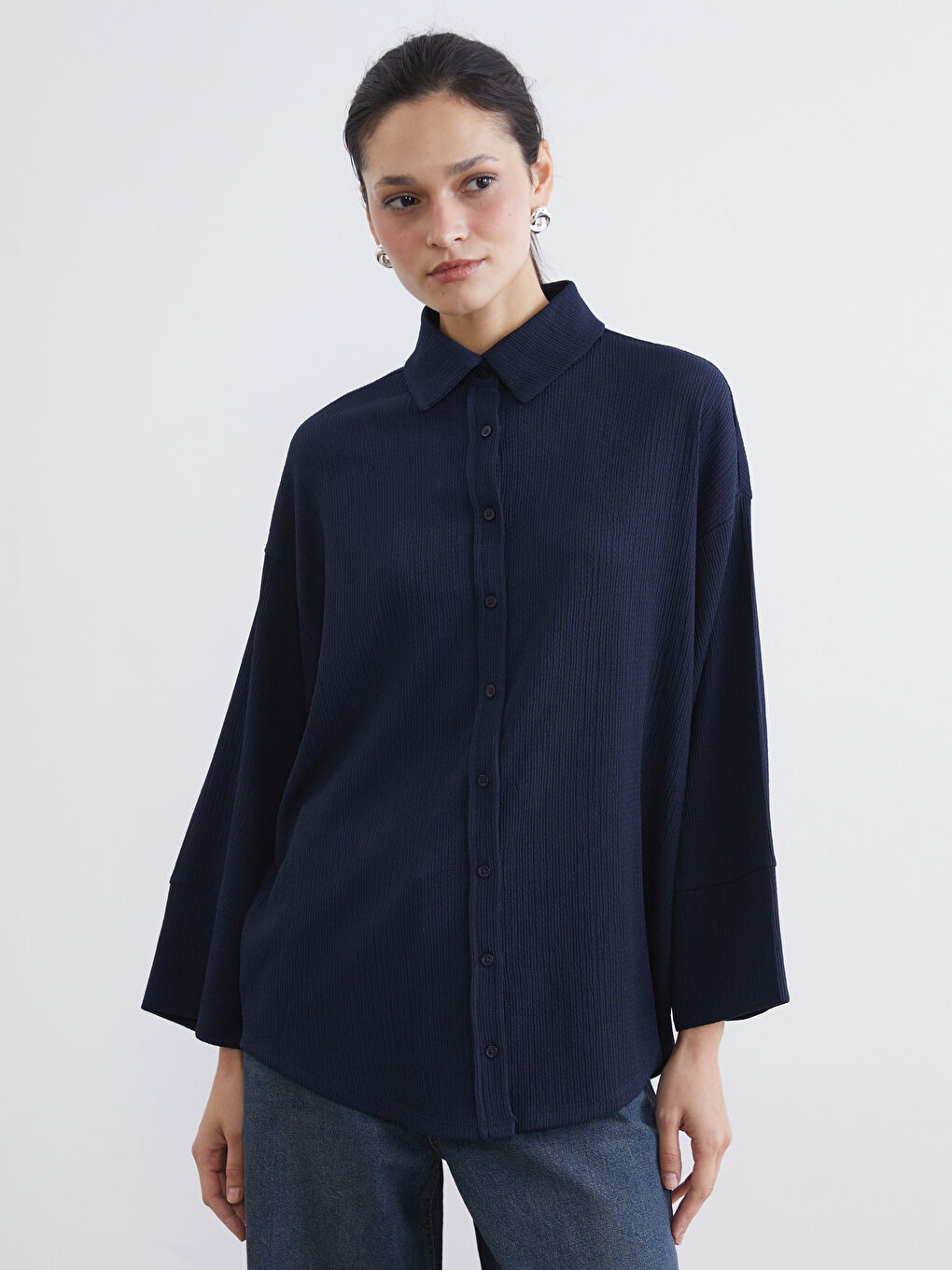 Textured Oversized Women's Shirt Tunic