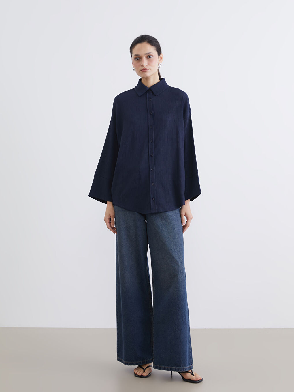 Textured Oversized Women's Shirt Tunic-1