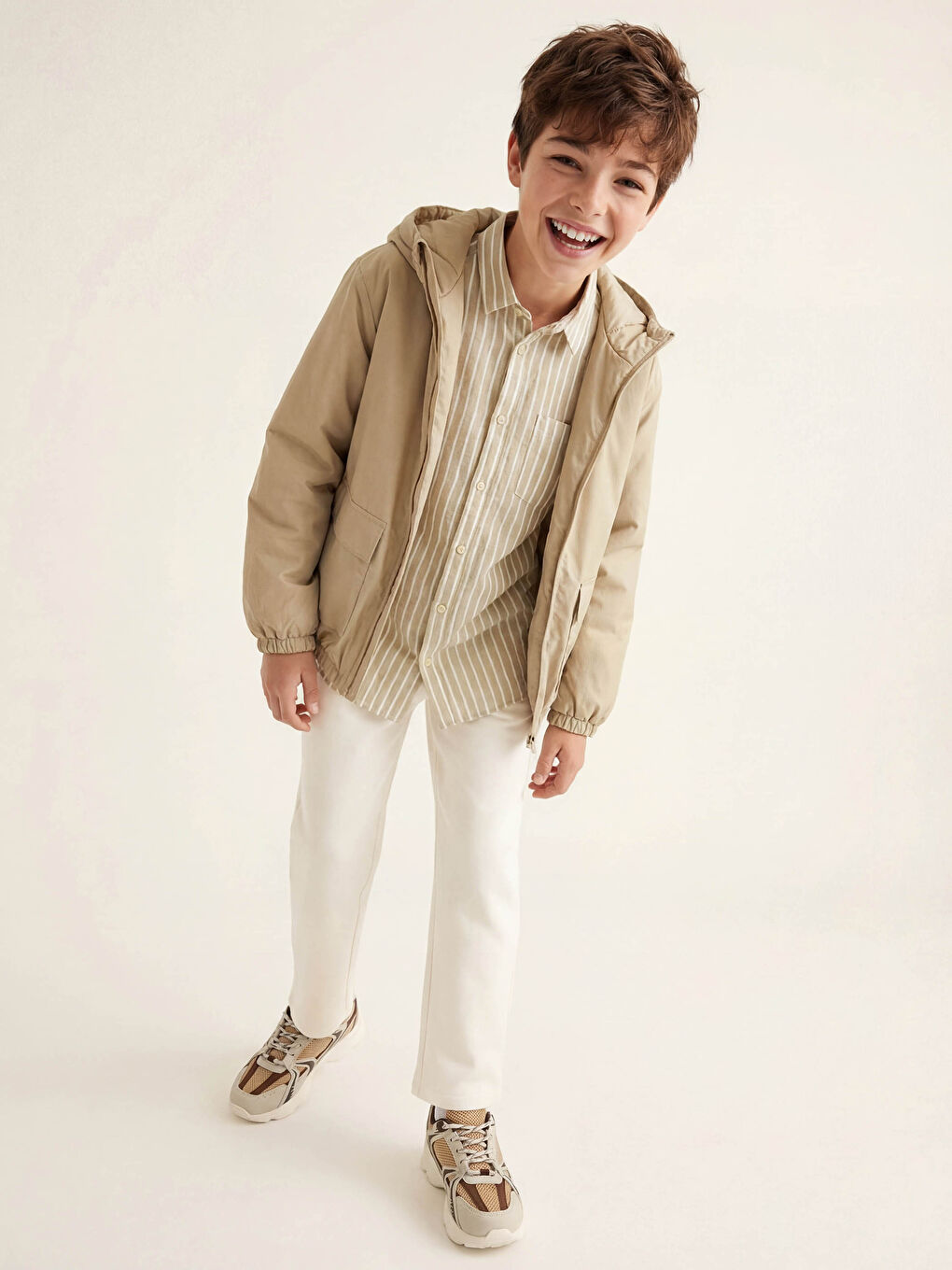 Haki Su İtici Kapüşonlu Erkek Çocuk Mont-1