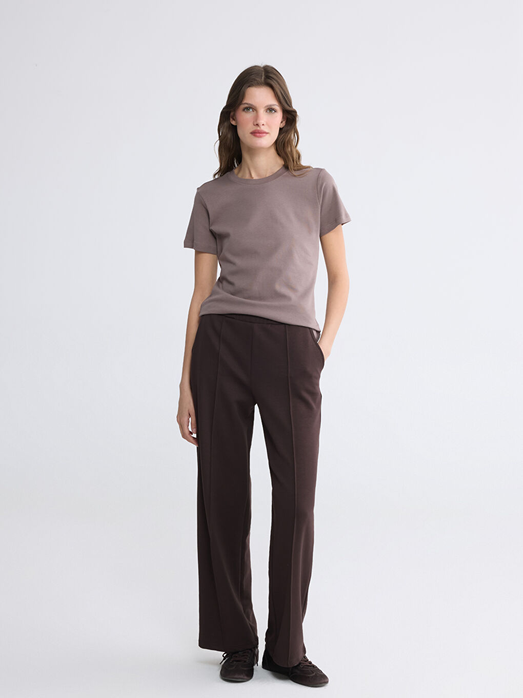 Kahverengi Beli Lastikli Soft Touch Kadın Eşofman Altı