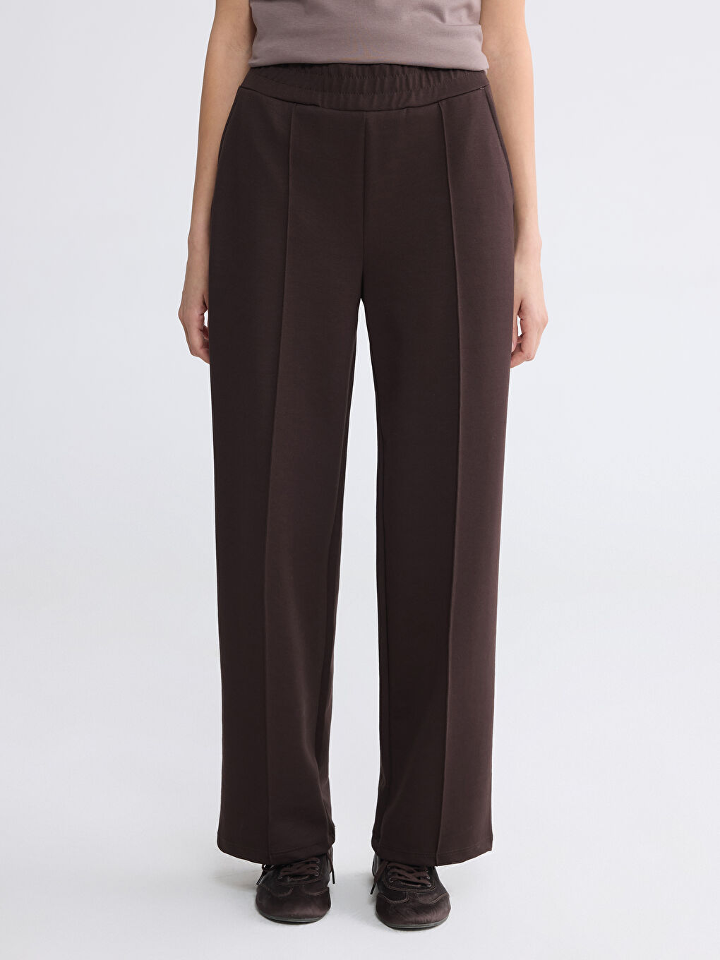 Kahverengi Beli Lastikli Soft Touch Kadın Eşofman Altı-1