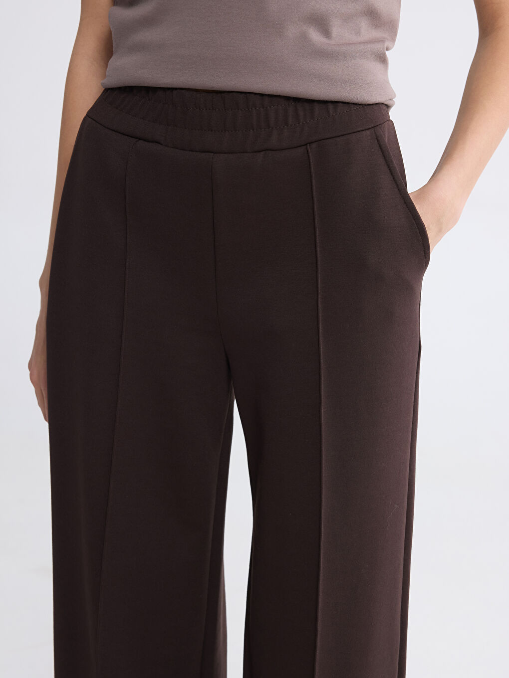 Kahverengi Beli Lastikli Soft Touch Kadın Eşofman Altı-2