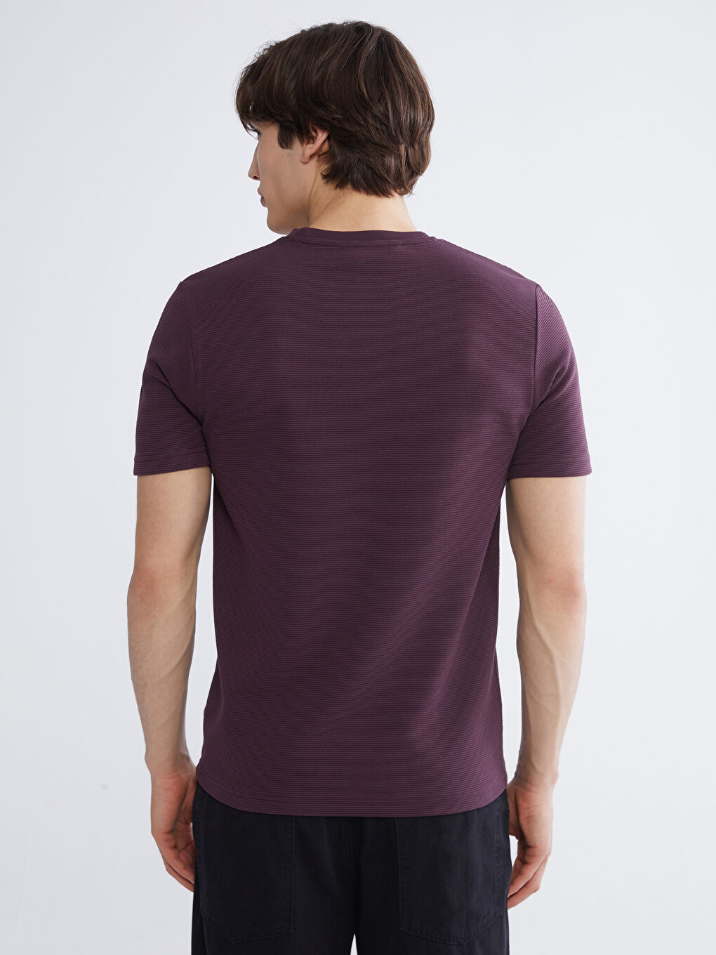 Mürdüm Bisiklet Yaka Erkek Tişört-3