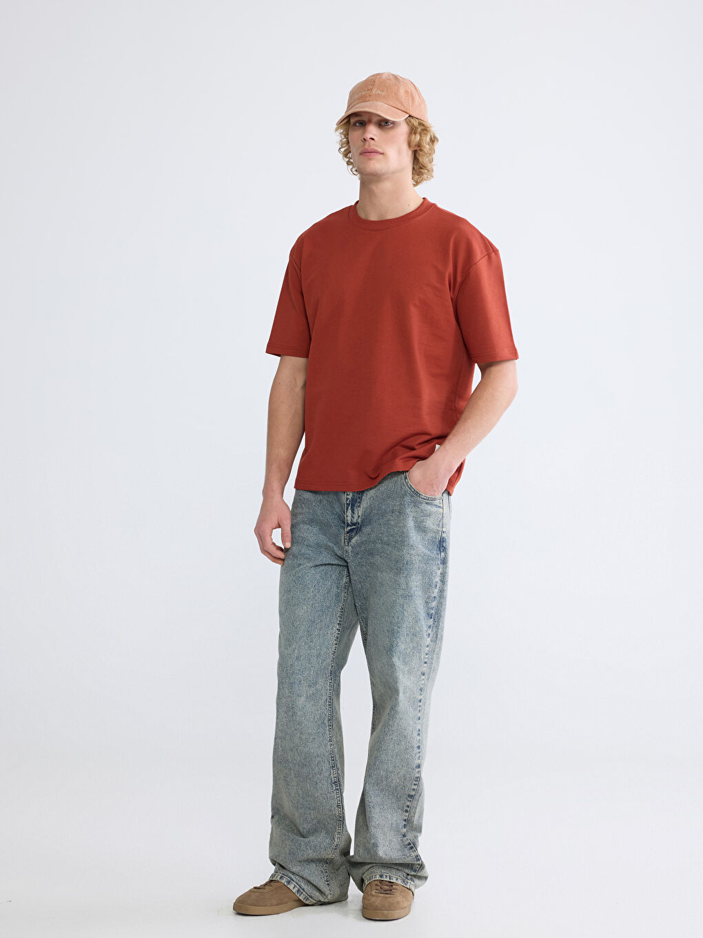 Kahverengi Bisiklet Yaka Kısa Kollu Erkek Sweatshirt-1