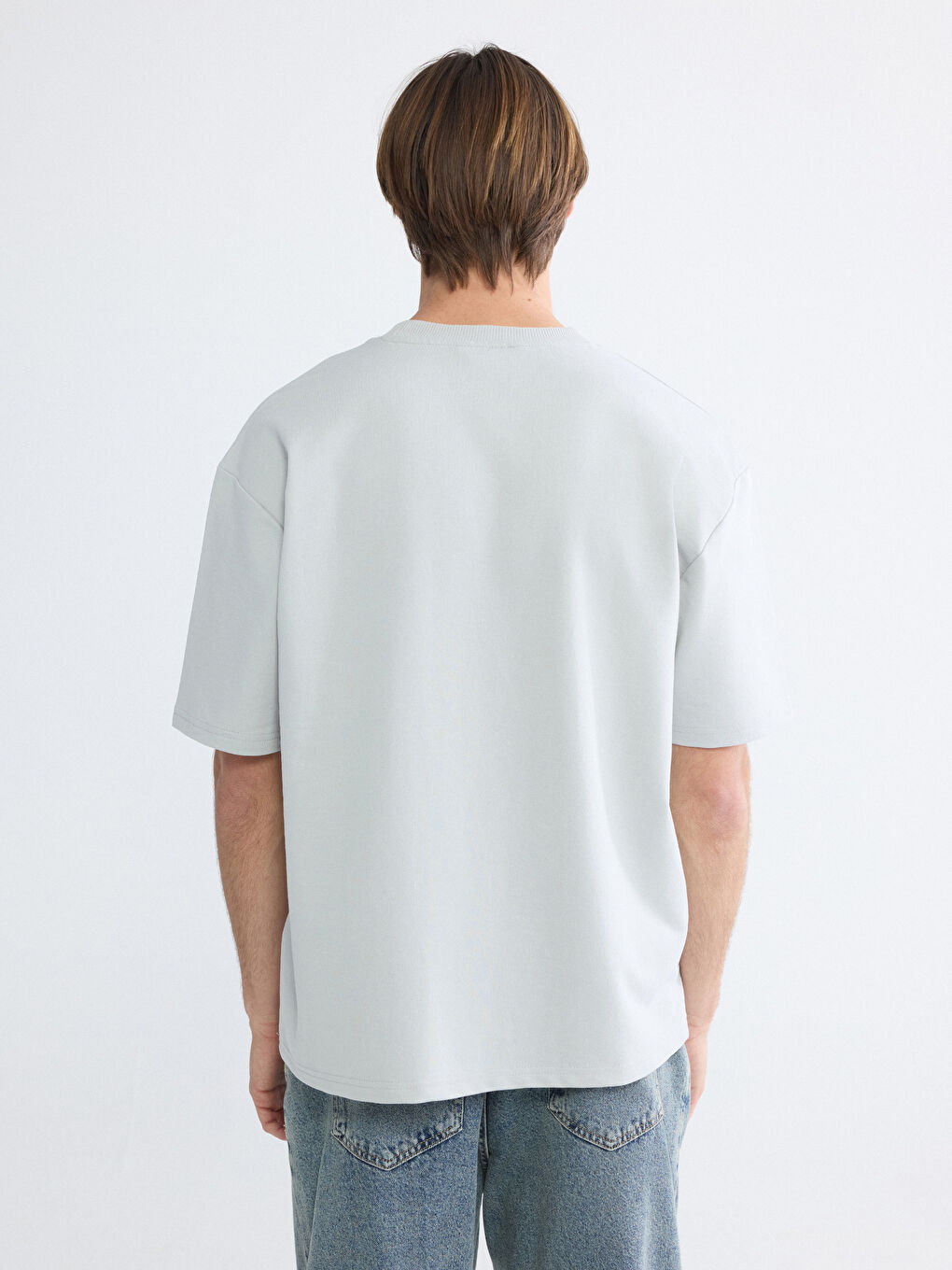 Gri Bisiklet Yaka Kısa Kollu Erkek Sweatshirt-3