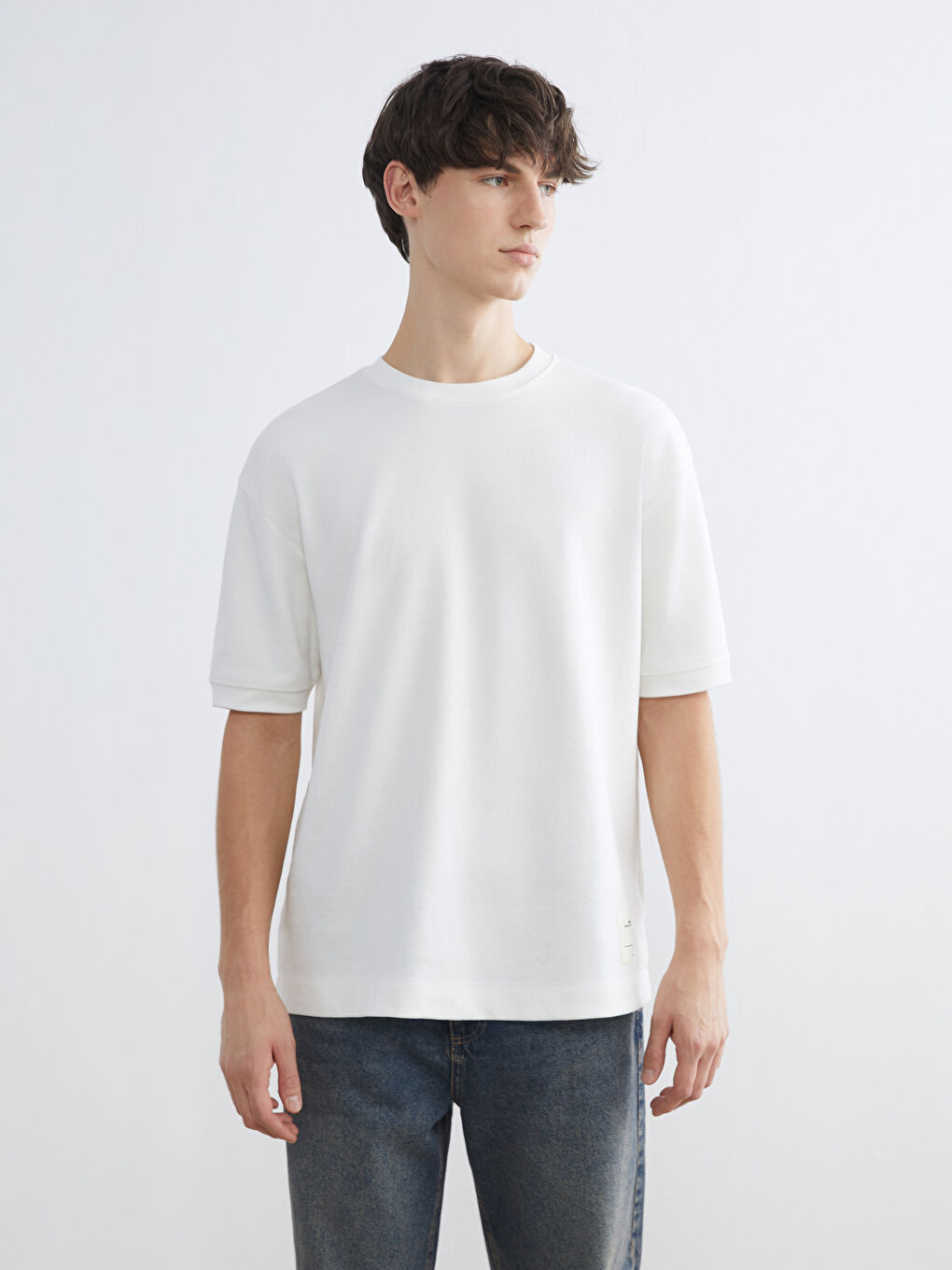 Ekru Bisiklet Yaka Erkek Tişört