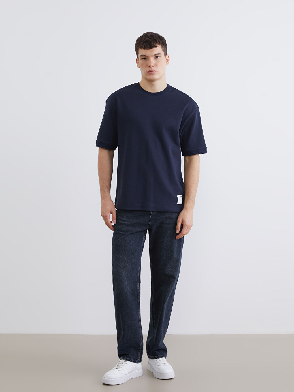 Lacivert Bisiklet Yaka Erkek Tişört-1