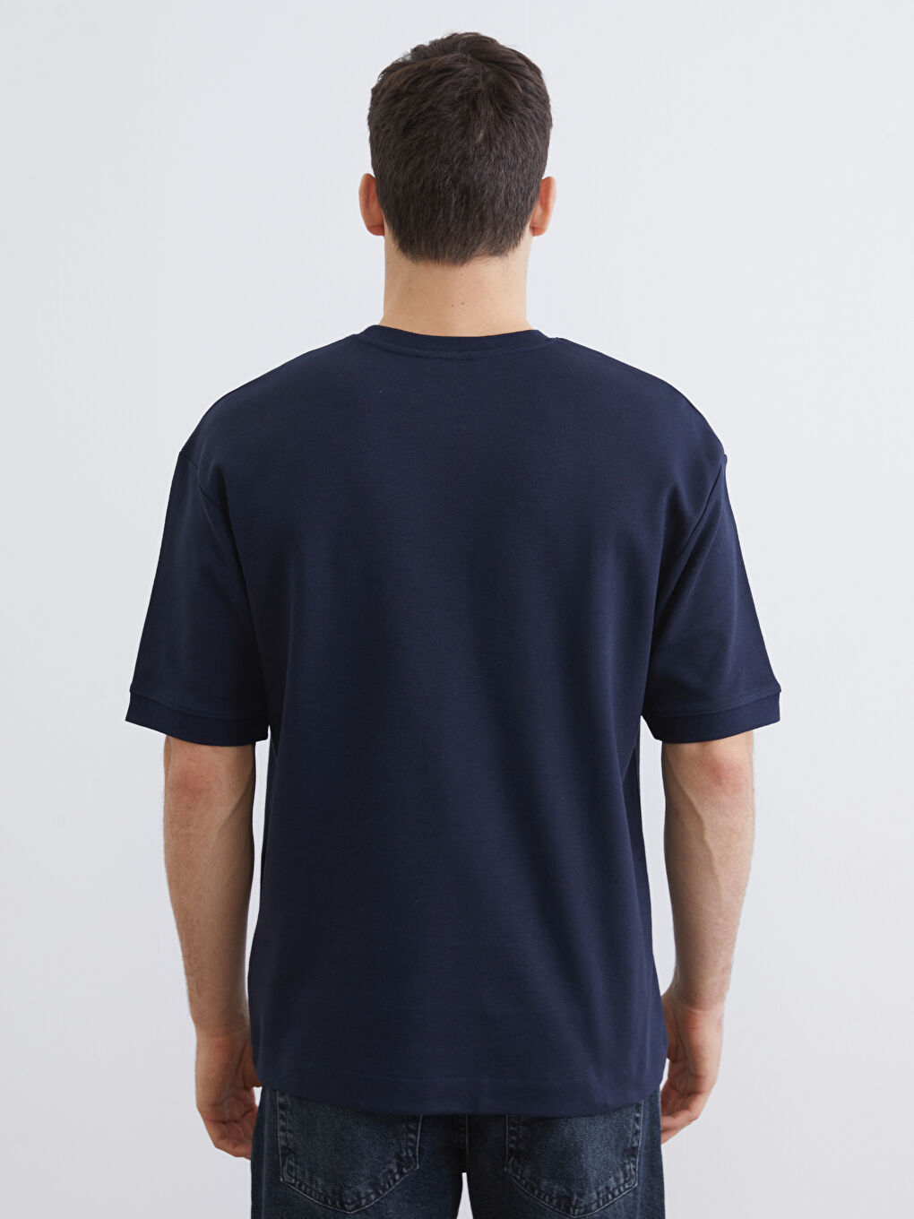 Lacivert Bisiklet Yaka Erkek Tişört-3