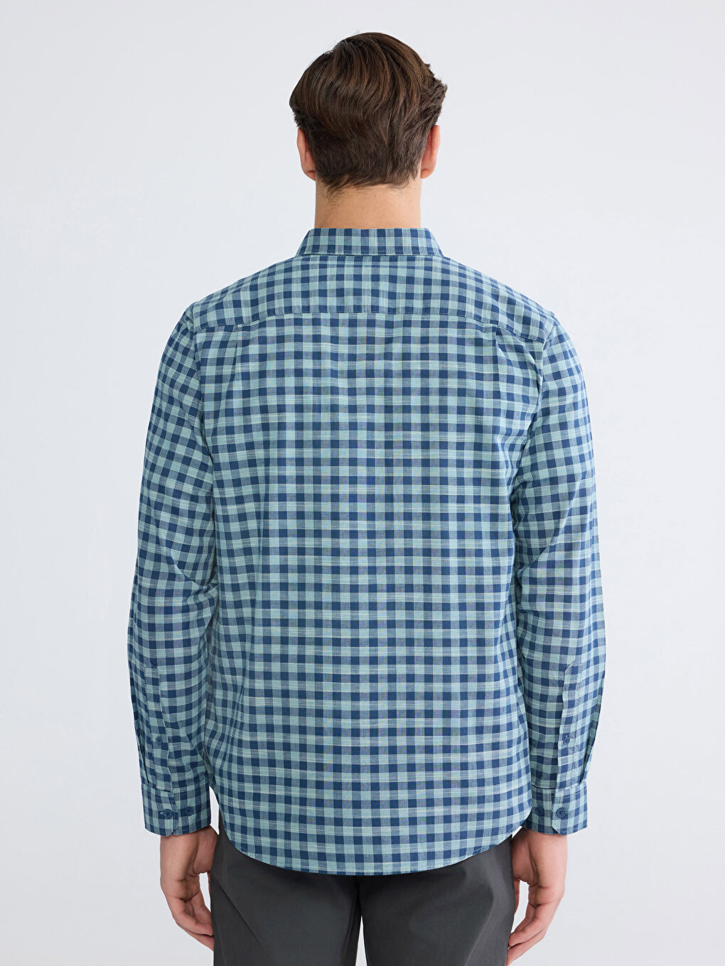 Κανονική Εφαρμογή Καρό Ποπλίνα Ανδρικό Πουκάμισο-3