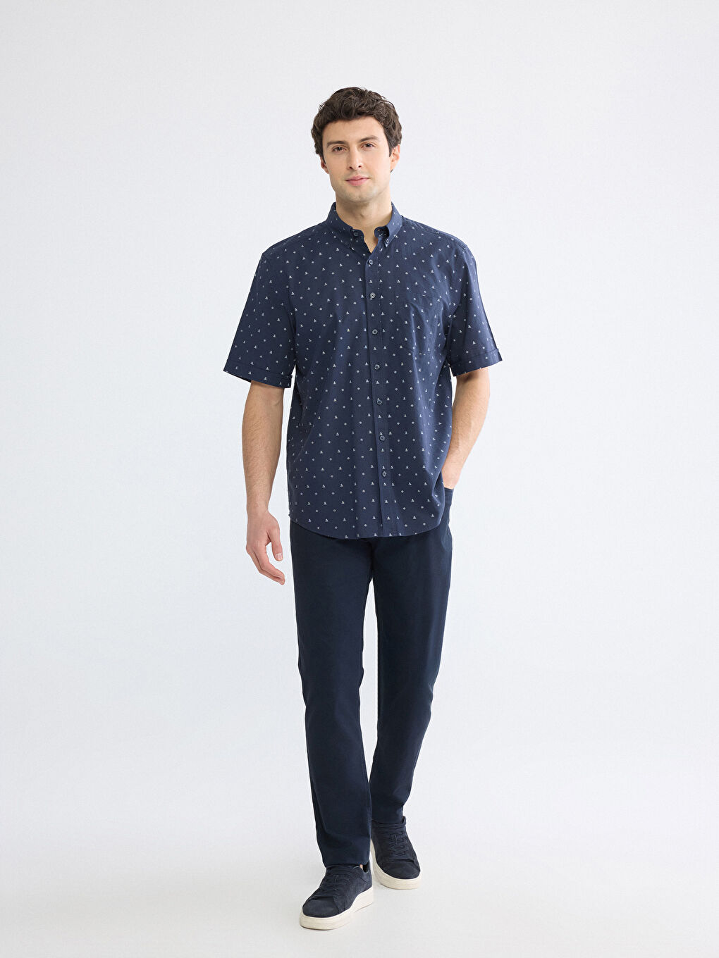 Patterned Regular Fit Men's Poplin Shirt-1