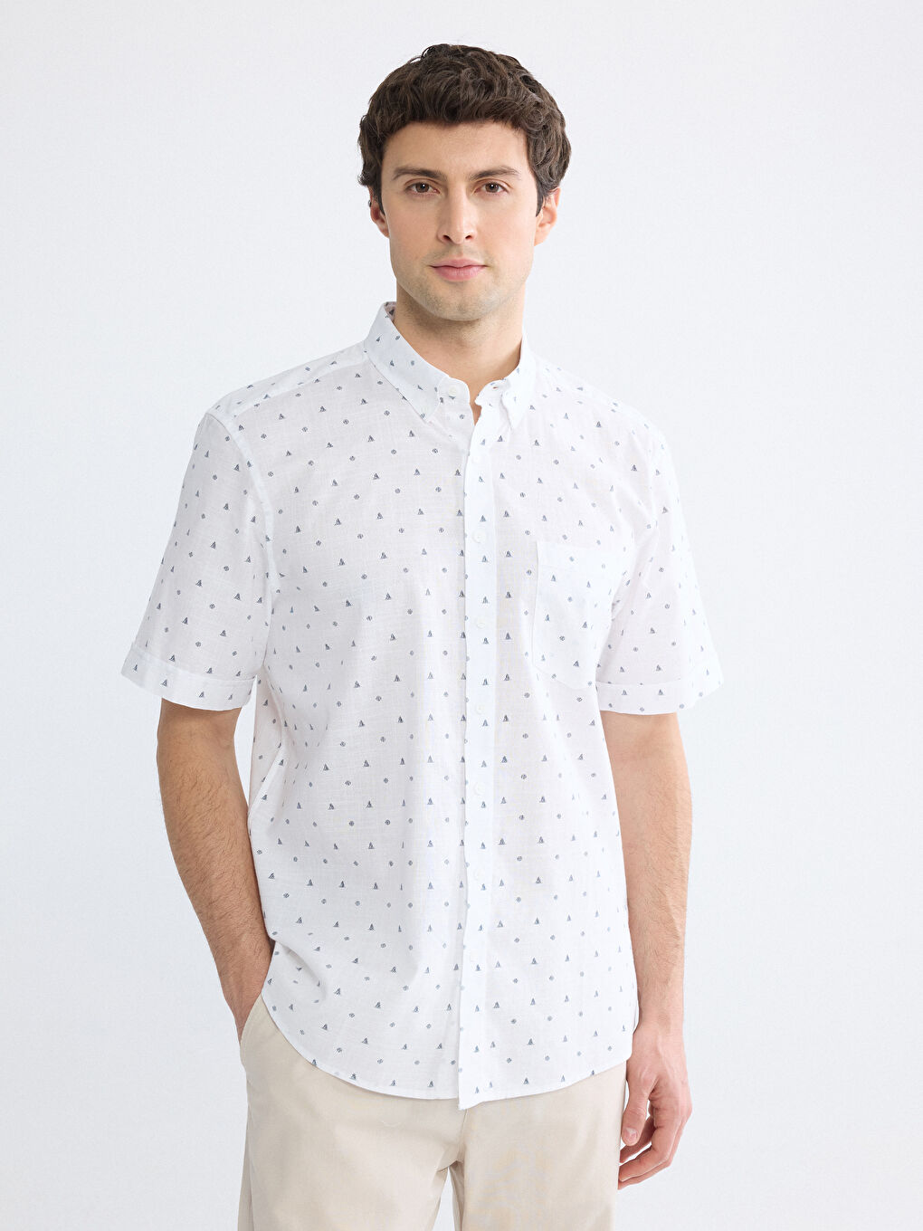 Πουκάμισο Ποπλίνα Κανονική Εφαρμογή με Σχέδια για Άνδρες